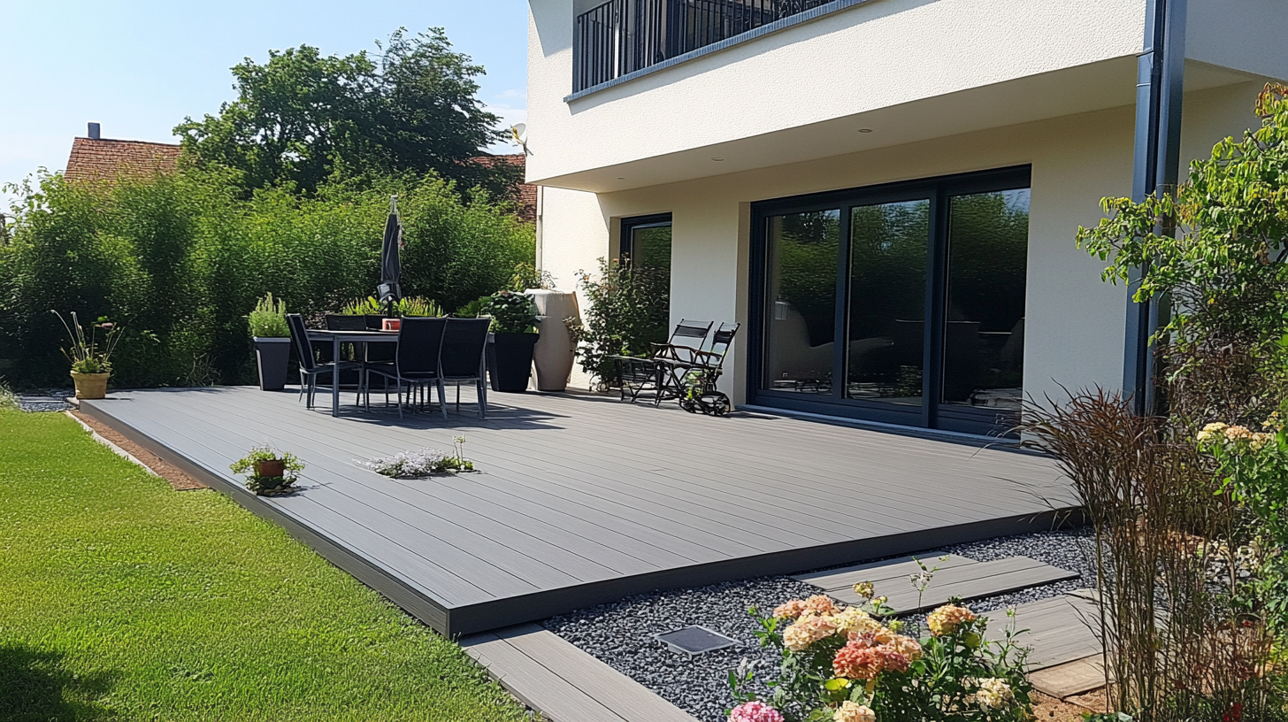 Terrasse en bois composite gamme SMART, teinte GRIS, de chez Mister Composite