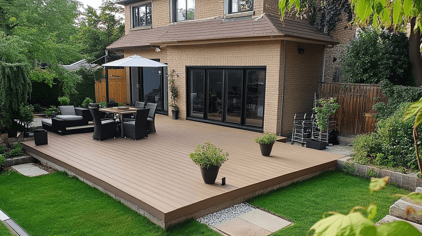 Terrasse en bois composite teinte Sunset de chez Mister Composite
