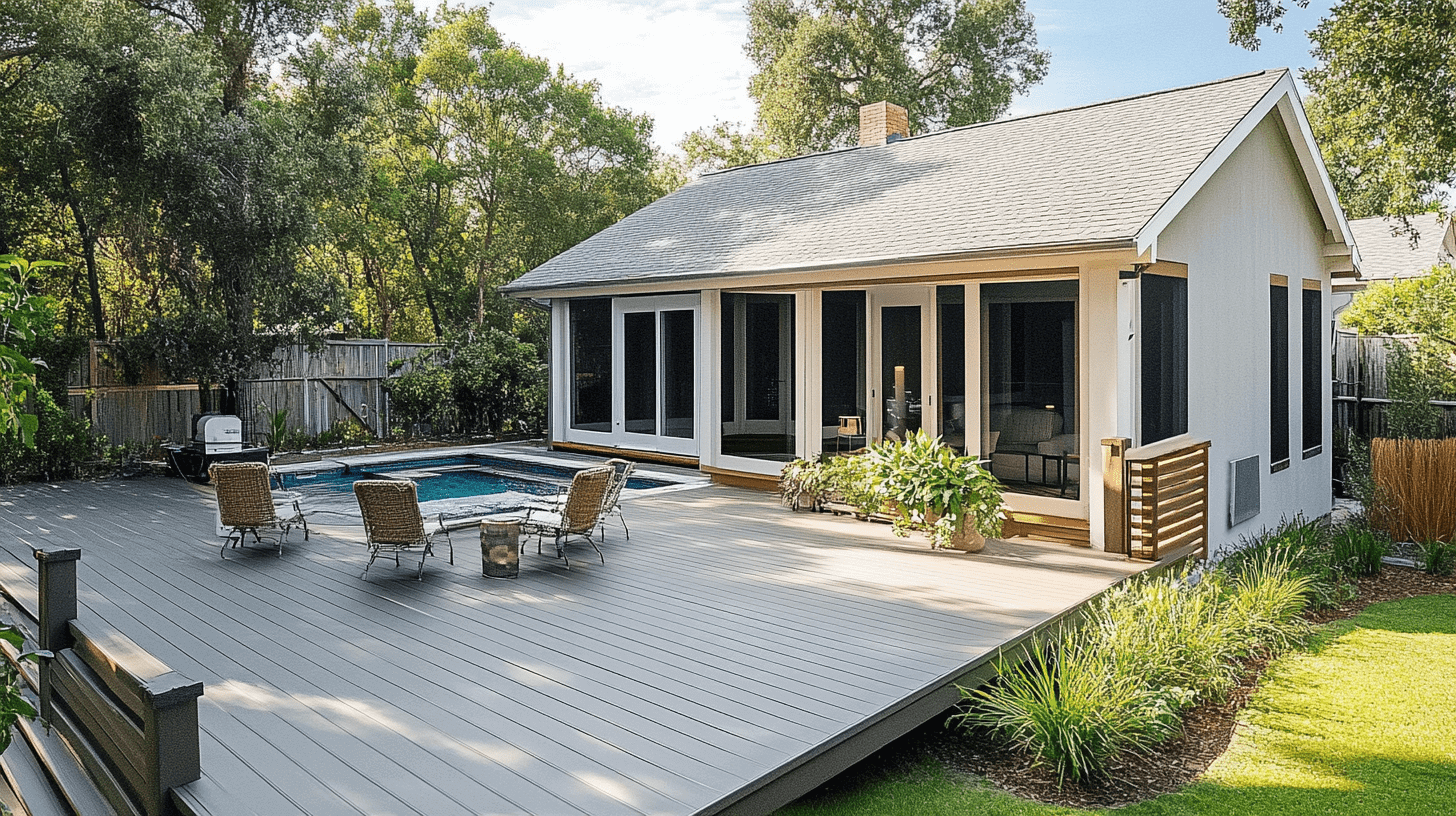 Terrasse en bois composite teinte Dune de chez Mister Composite