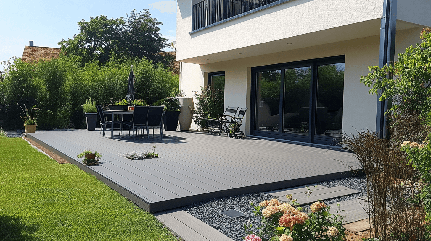 Terrasse en bois composite teinte Dark de chez Mister Composite