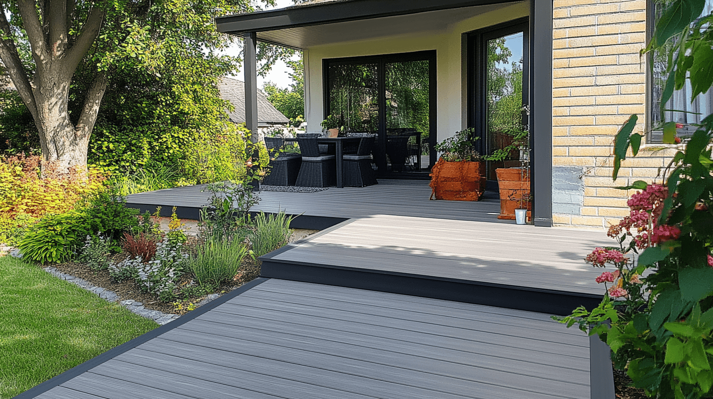 Terrasse en bois composite teinte Dune de chez Mister Composite