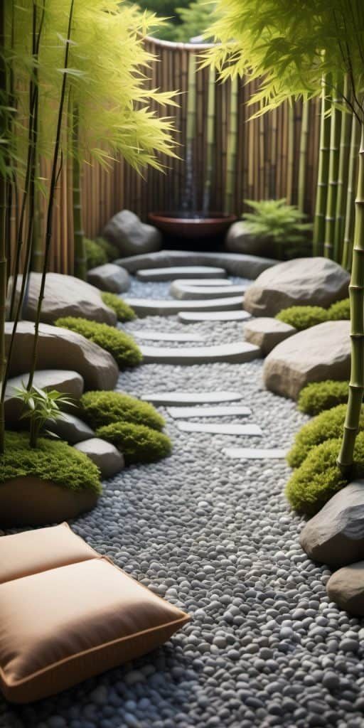 Espace méditation dans jardin zen 